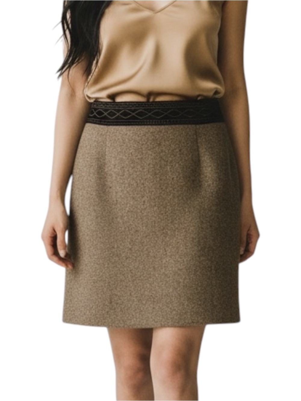 LOFT Brown Tan Wool Silk Blend Tweed Skirt Size 12 Academia OfficeCore